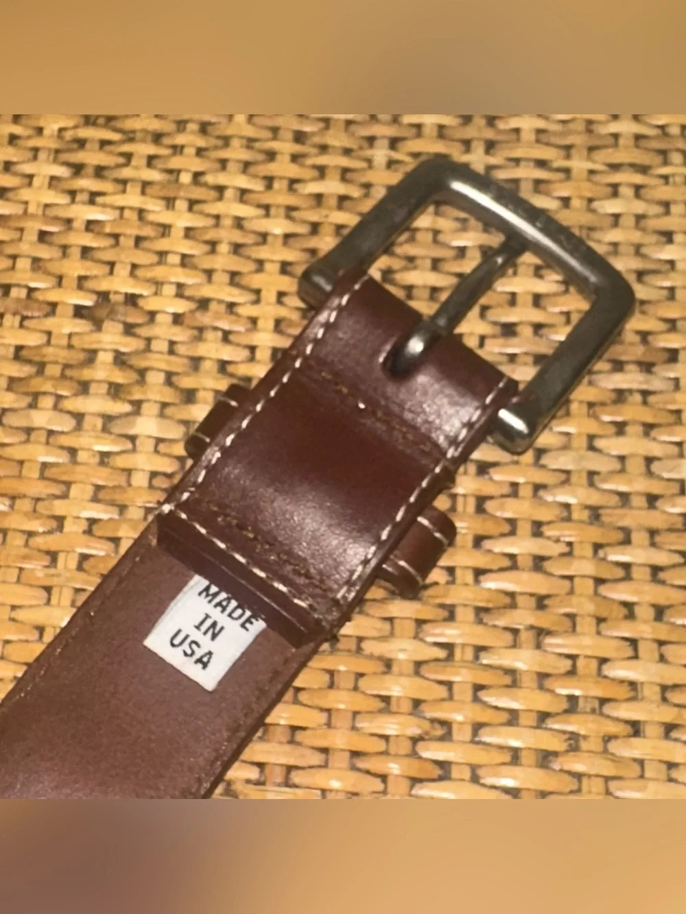 REEL POINT SHELTER ISLAND Embroidered Golf Belt Mens Size 38 Leather Preppy Tan